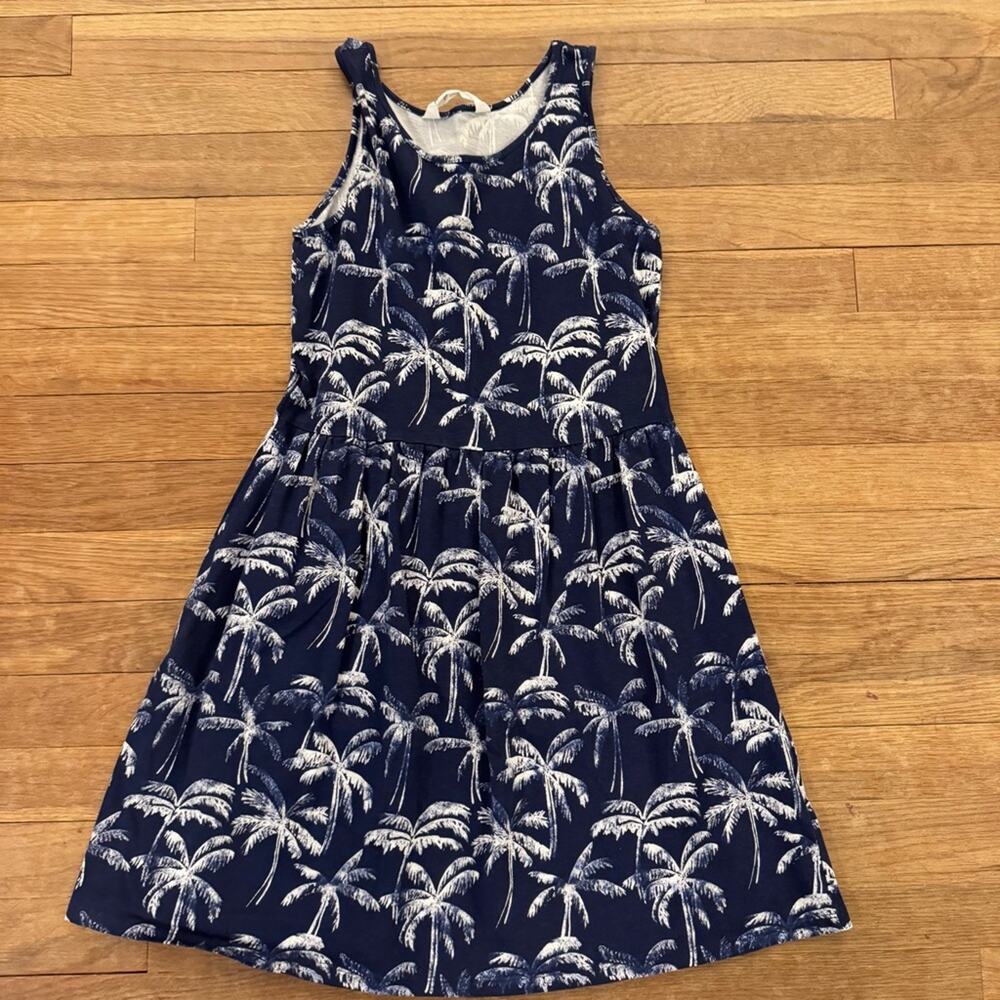 H&M girls blue white tropical print sleeveless knee length a-line dress |10
b77